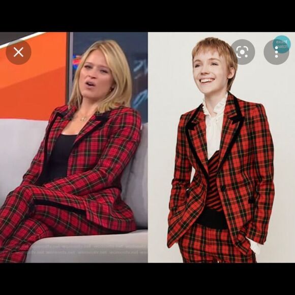 Maje blazer vanty plaid peak lapel red sz 40 academia preppy schoolgirl Scottish - Picture 6 of 13